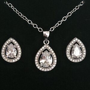 White Gold Plated Pear Shaped Jewelry Set